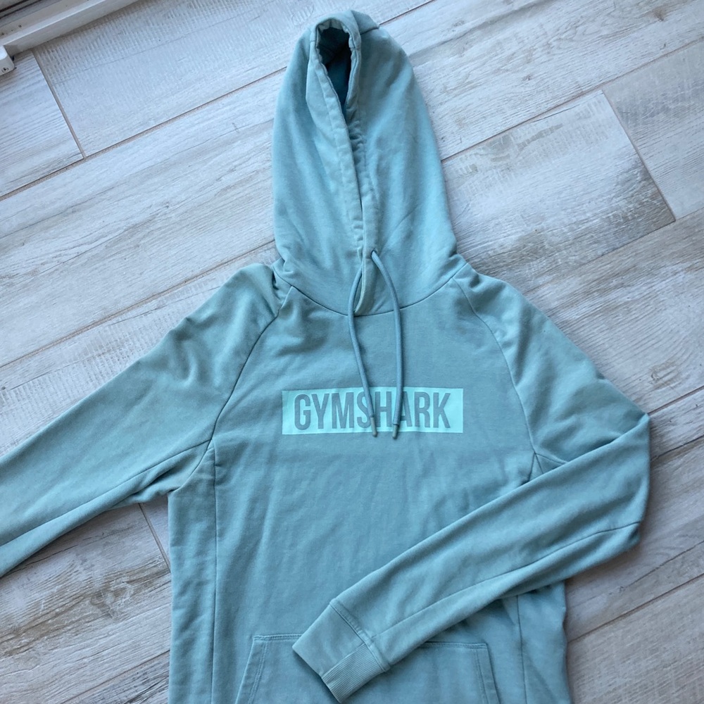 GYMSHARK hoodie sweatshirt sage green pullover athletic training block logo